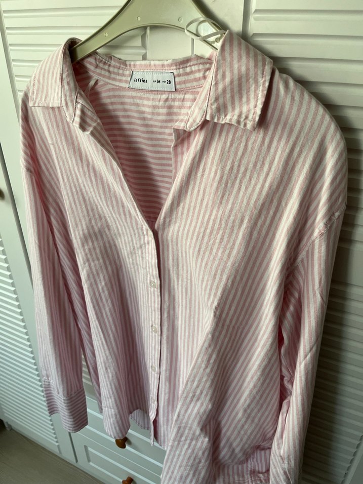 Pembe Çizgili Pamuklu Kadın Gömlek - Görsel 3