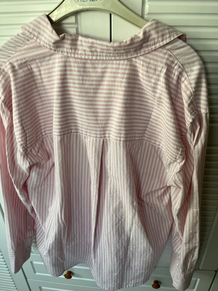 Pembe Çizgili Pamuklu Kadın Gömlek - Görsel 4