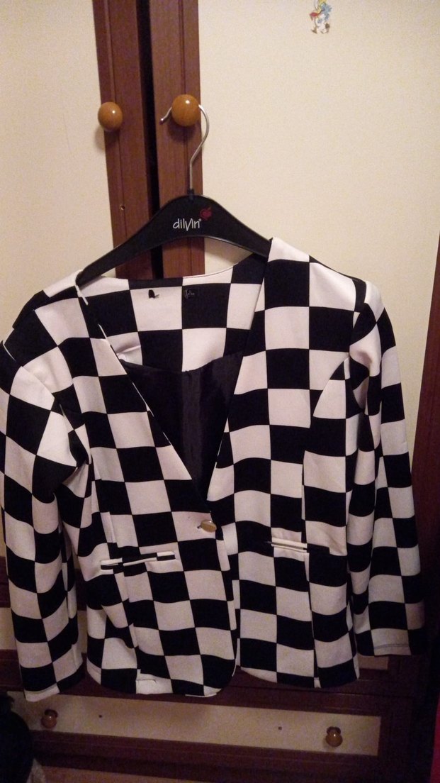 Düğmeli Siyah Beyaz Kareli Kadın Blazer - Görsel 3