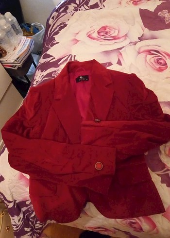 Bordo Süet Düğmeli Kadın Blazer Ceket - Görsel 3