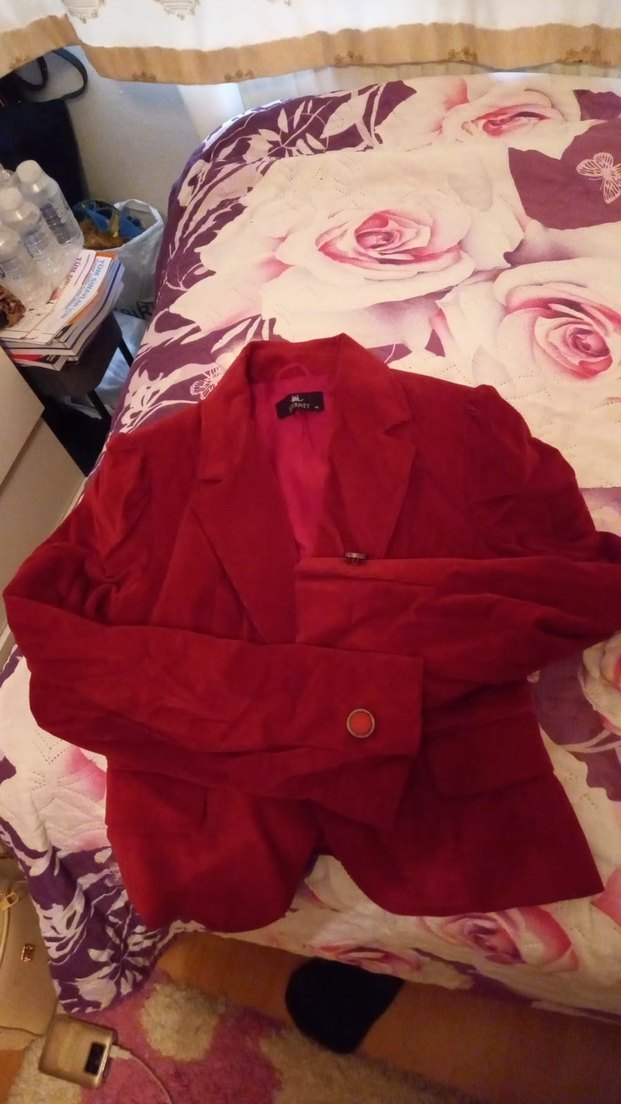 Bordo Süet Düğmeli Kadın Blazer Ceket - Görsel 3