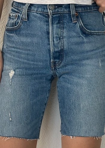 Pamuklu Kadın Mavi Denim Midi Şort S Beden