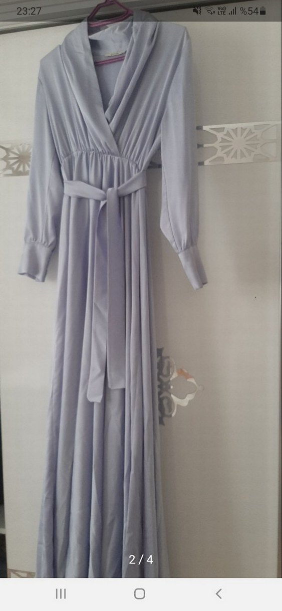 Uzun Mor Drapeli Bohem Tesettür Elbise - Görsel 2