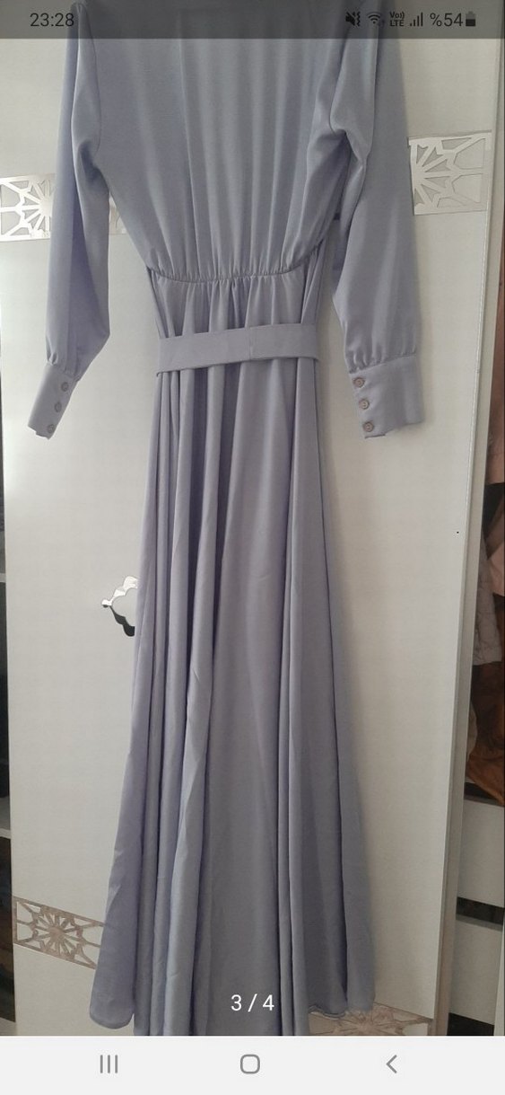 Uzun Mor Drapeli Bohem Tesettür Elbise - Görsel 3