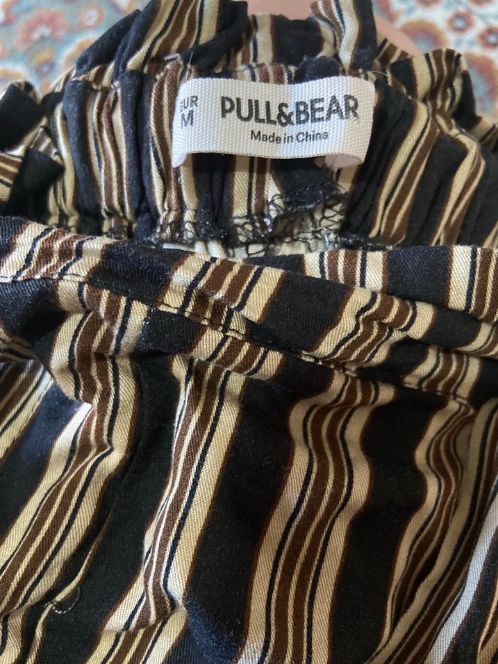 Çizgili, kemerli midi şort - Görsel 3