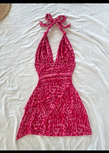 Zara Pembe Bağlamalı Halter Yaka Mini Elbise