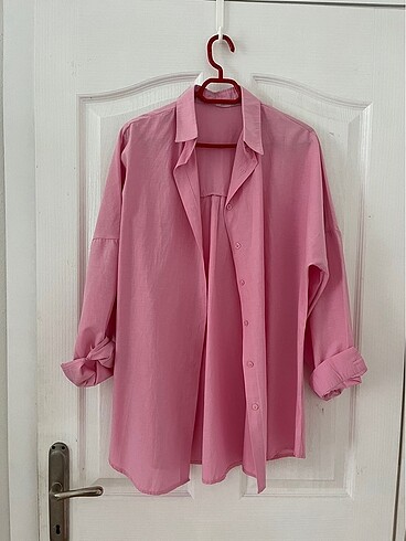 Pembe oversize gömlek