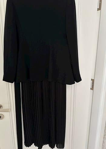 Kadın Siyah Pilili askılı elbise ve ceket takım - Görsel 7
