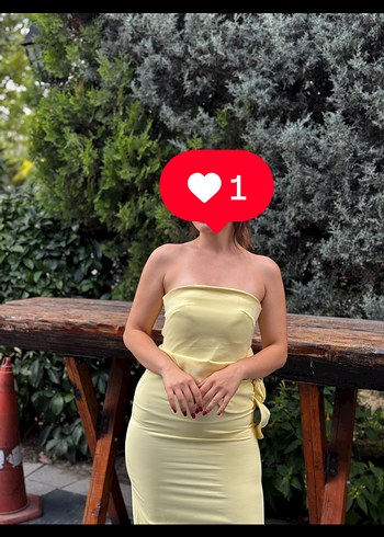 Sarı Straplez Çiçekli Elbise
