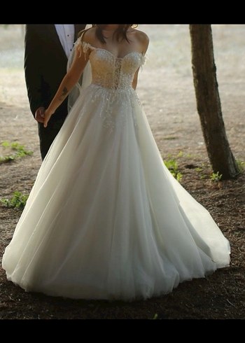 Helen model Beyaz Straplez A Kesim Uzun Gelinlik