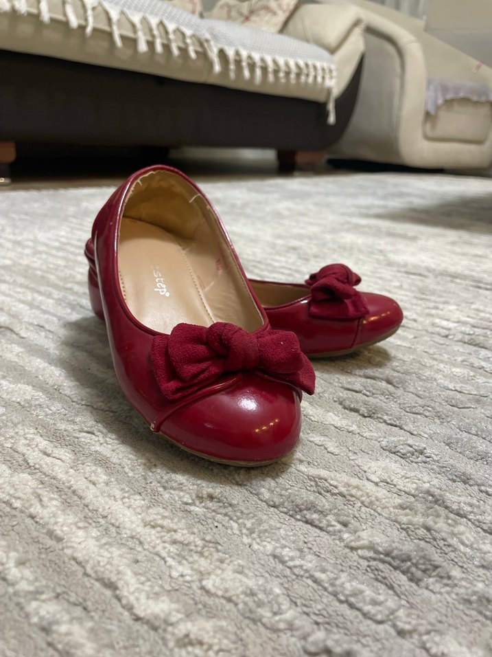 Bordo Fiyonklu Modern Kız Babet - Görsel 2