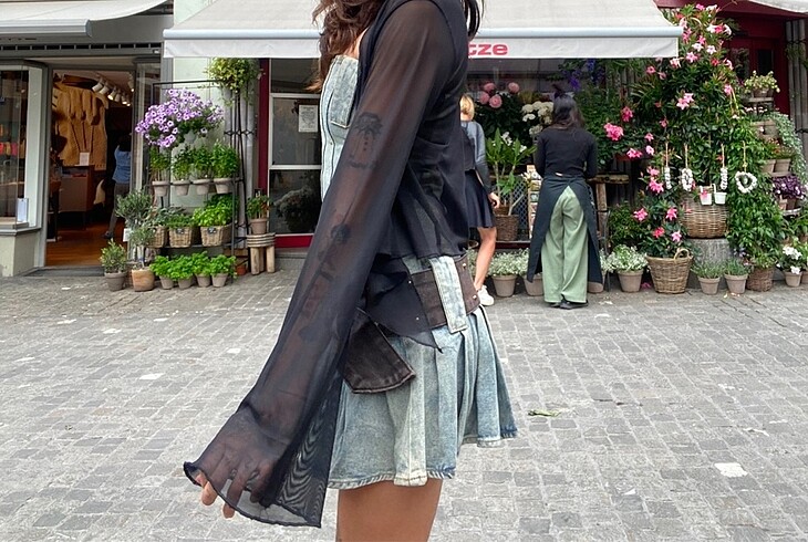 xs Beden mavi Renk Jaded London straplez kemerli denim elbise