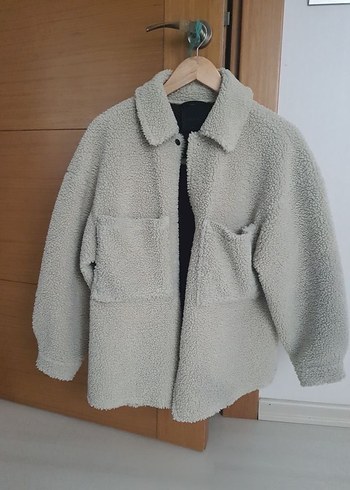xs Beden Bej Kadın Peluş Midi Ceket