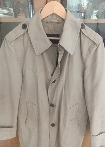 Bej Düğmeli Erkek Trençkot - Görsel 5