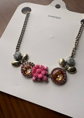 Pembe Çiçekli Mini Boncuklu Kolye - Görsel 2