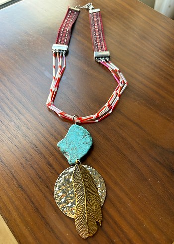 Uzun Renkli Boncuklu Bohem Kolye - Görsel 2