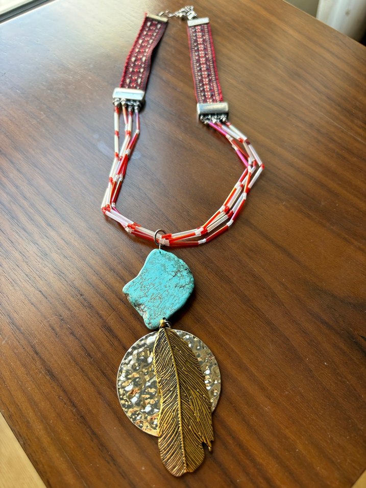 Uzun Renkli Boncuklu Bohem Kolye - Görsel 2