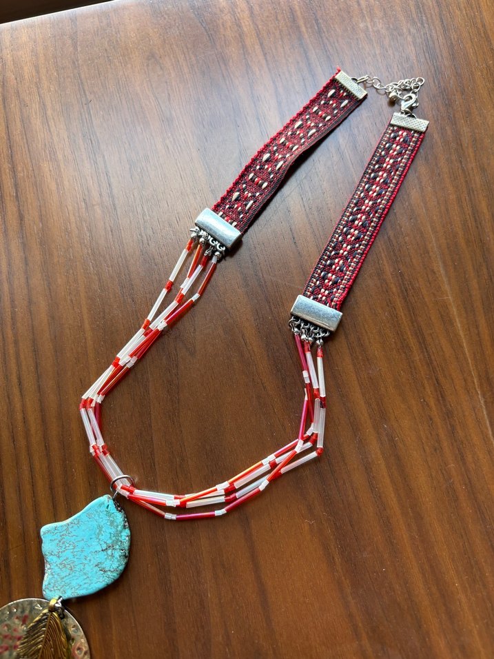 Uzun Renkli Boncuklu Bohem Kolye - Görsel 3