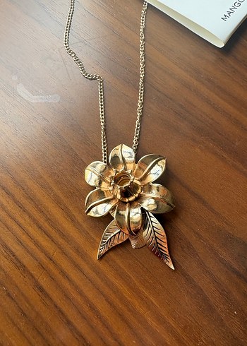 Altın Renkli Uzun Çiçekli Bohem Kolye - Görsel 2