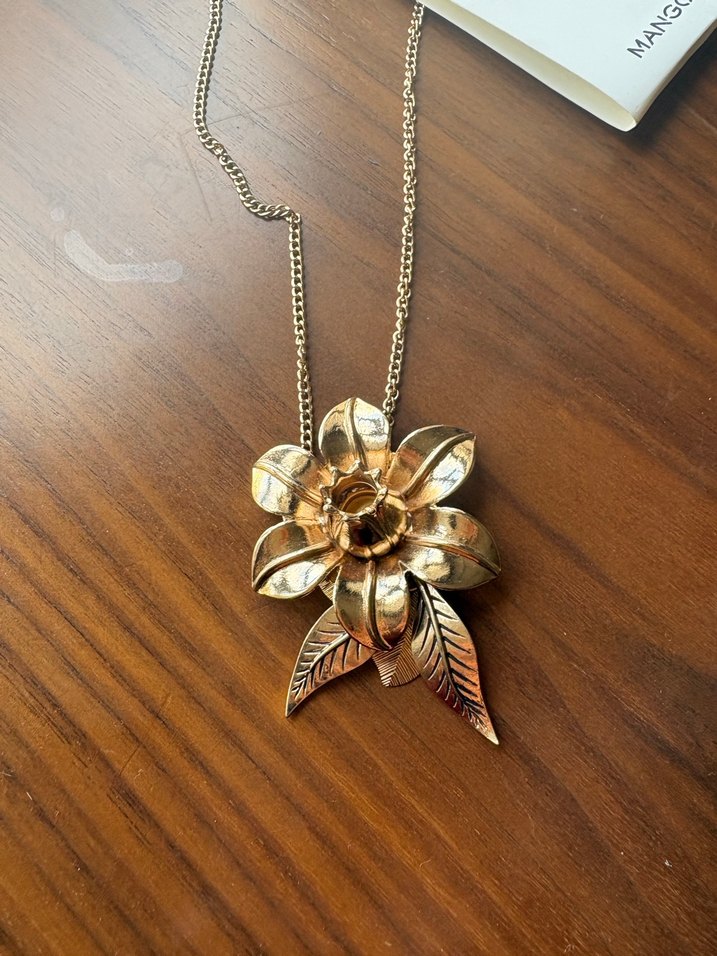 Altın Renkli Uzun Çiçekli Bohem Kolye - Görsel 2