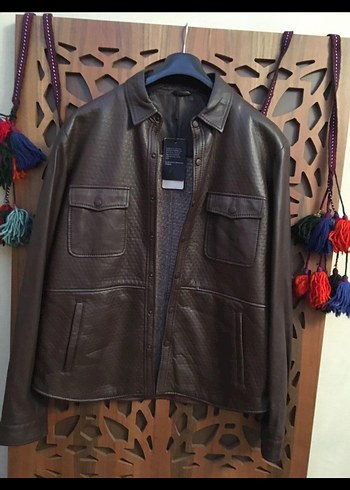 Network Kahverengi Deri Erkek Ceket - Görsel 4