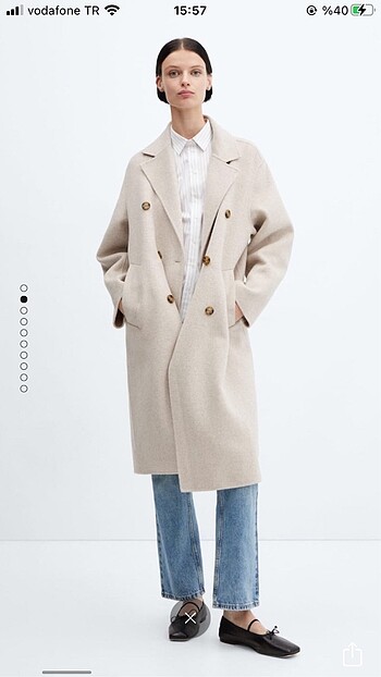 Mango Mango El Yapımı Yün Oversize Gri Kaban