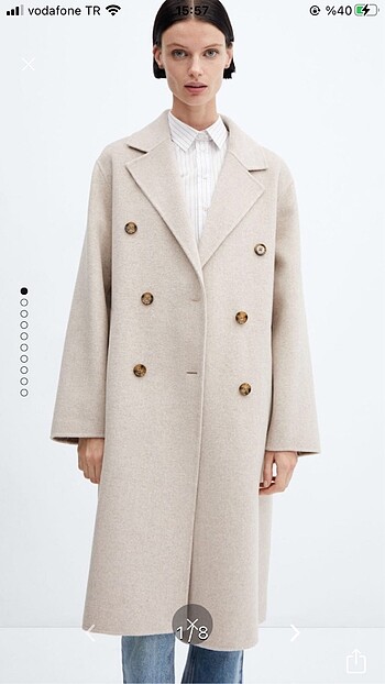 Mango El Yapımı Yün Oversize Gri Kaban