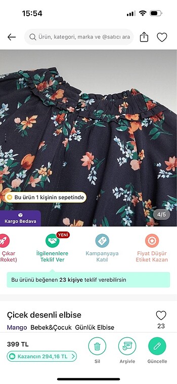 9 Yaş Beden Mango ciçek desenli elbise