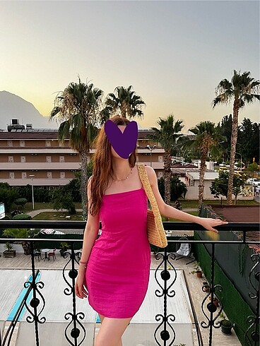 s Beden pembe Renk Mango pembe keten elbise