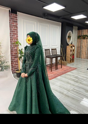 Abiye Yeşil İşlemeli Uzun Kollu Kadın Bindallı