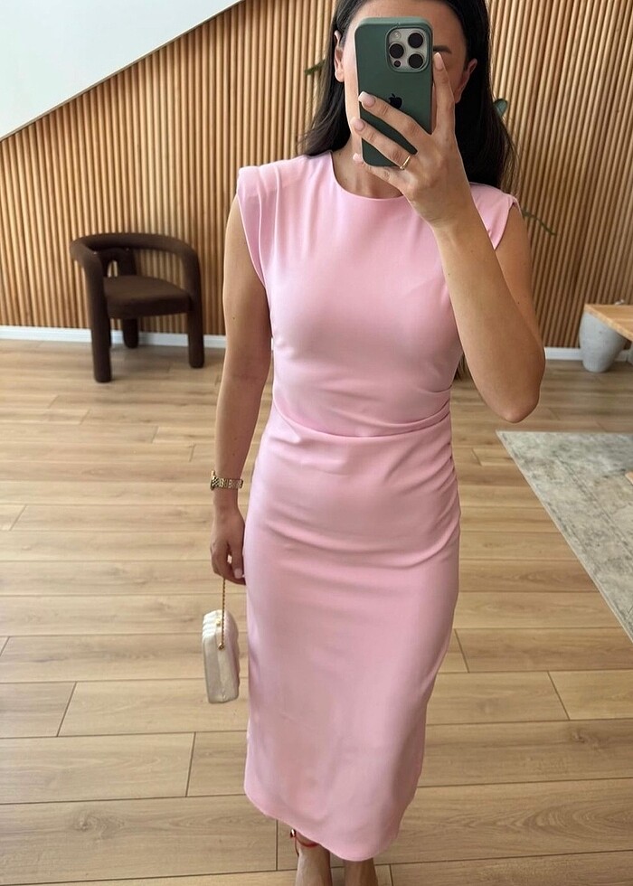 Pembe uzun elbise - Görsel 3