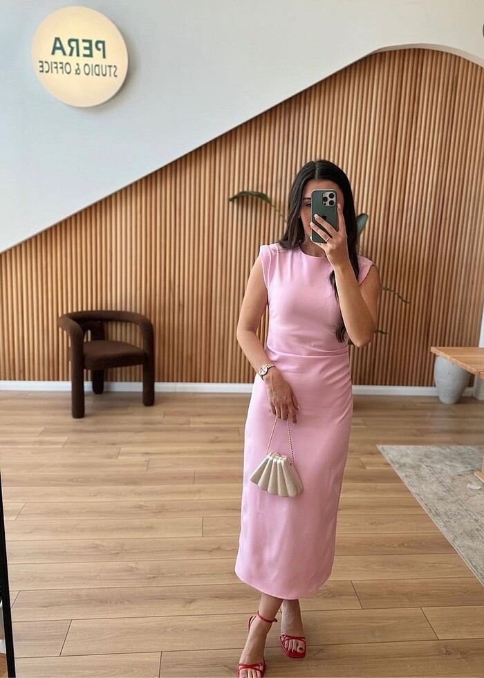 Pembe uzun elbise - Görsel 4