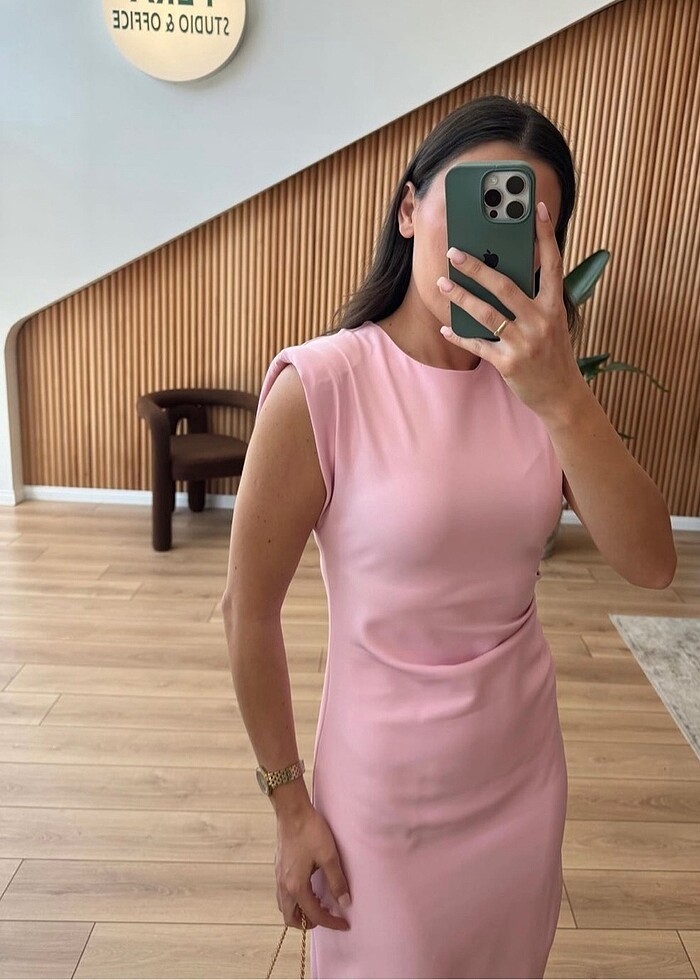 Pembe midi elbise - Görsel 2