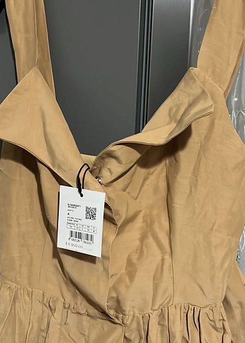 Bej Keten Askılı Salaş Uzun Elbise - Görsel 2