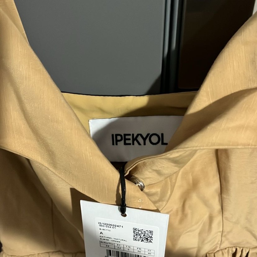 Bej Keten Askılı Salaş Uzun Elbise - Görsel 3