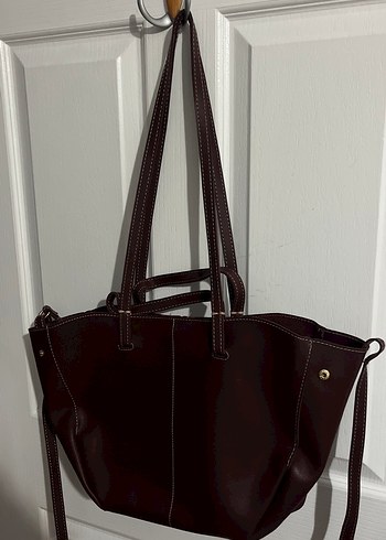 Bordo Deri Kadın Çanta - Görsel 4