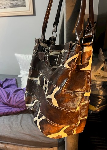 Kahverengi Zebra Desenli Deri Kadın Çanta - Görsel 3