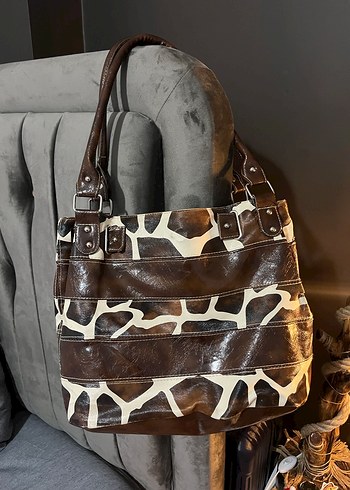 Kahverengi Zebra Desenli Deri Kadın Çanta - Görsel 6