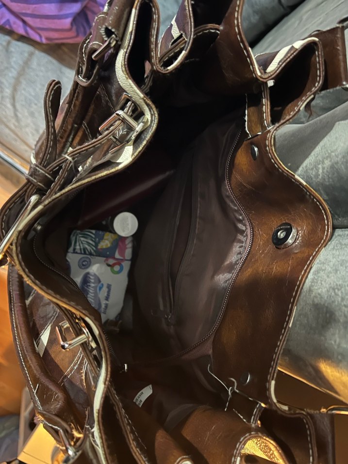 Kahverengi Zebra Desenli Deri Kadın Çanta - Görsel 5