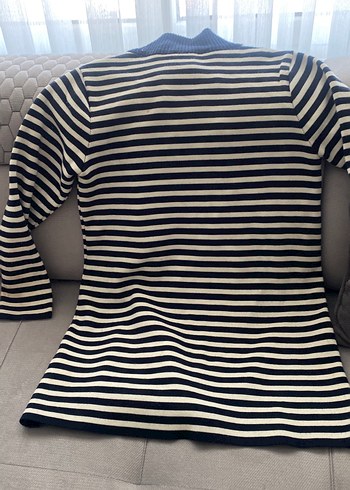 Düğmeli Midi hırka# kadın # lacivert-beyaz çizgili - Görsel 6