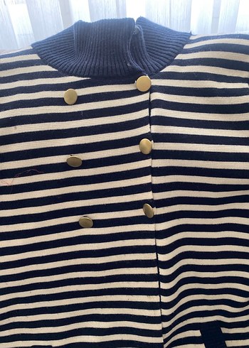 Düğmeli Midi hırka# kadın # lacivert-beyaz çizgili - Görsel 2