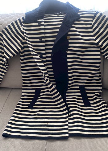 Düğmeli Midi hırka# kadın # lacivert-beyaz çizgili - Görsel 5