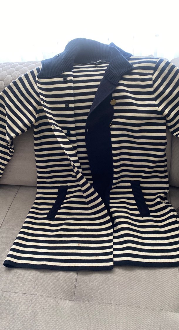 Düğmeli Midi hırka# kadın # lacivert-beyaz çizgili - Görsel 5