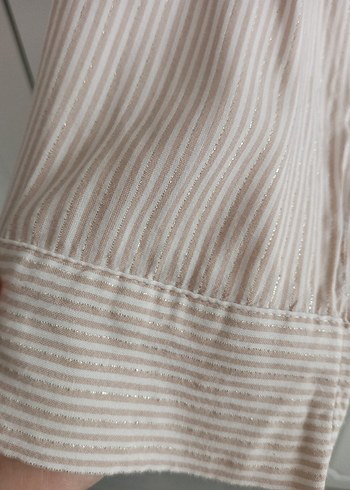 Bej V Yaka Uzun Kollu Kadın Keten Gömlek - Görsel 4