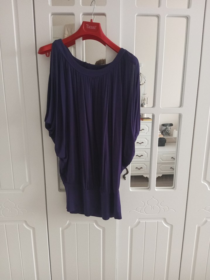 Mor Salaş Drapeli yarasa Kollu Bluz - Görsel 5