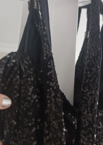 Siyah Uzun Drapeli Abiye Elbise - Görsel 5