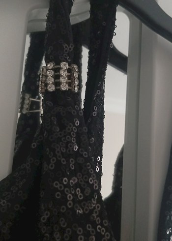 Siyah Uzun Drapeli Abiye Elbise - Görsel 3