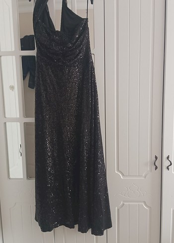 Siyah Uzun Drapeli Abiye Elbise - Görsel 4