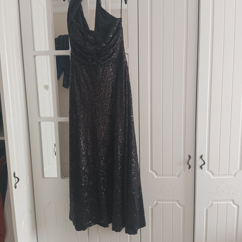 Siyah Uzun Drapeli Abiye Elbise - Görsel 4