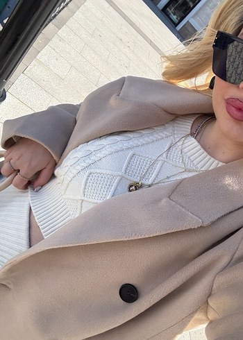 Mai kırık beyaz kazak etek fermuarlı takım - Görsel 7